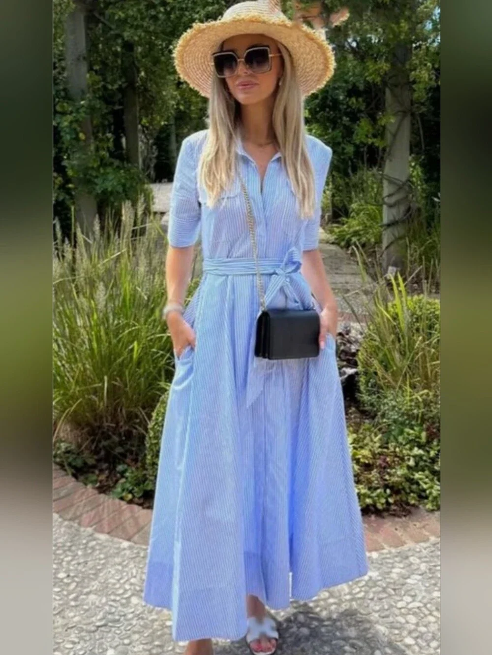 Zara Poplin Shirt Dress ZW Collection Stripe Blue XS